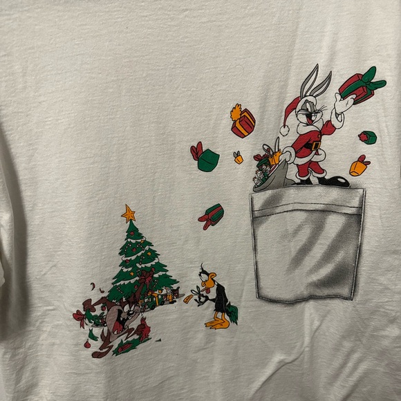Vintage Looney Tunes Christmas T-Shirt 90s Shirt Bugs Bunny & Tasmania Devil - Picture 9 of 11